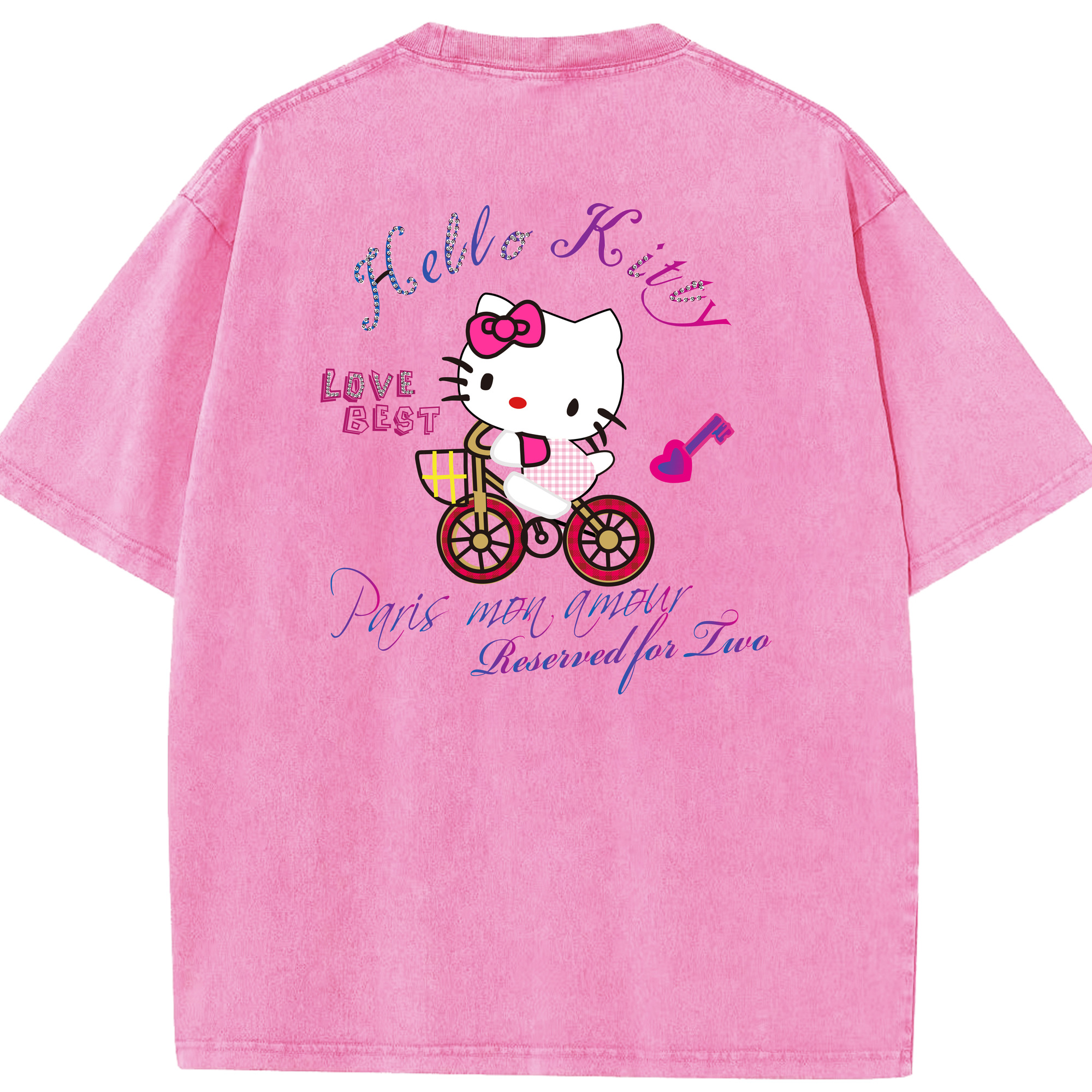 （画像用） Hello Kitty ハローキティ 綿100% ヴィンテージ風 半袖Tシャツ（背面プリント）